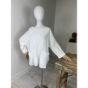 White Gauzy 100% Cotton Top Pockets Oversized Fit Women's Pullover Top